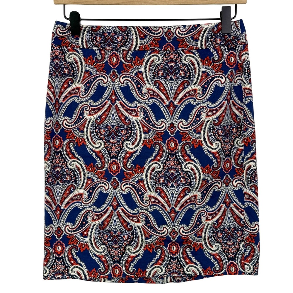 Ann Taylor Paisley Pencil Skirt Red White Navy Sz‎ 2 Petite office career preppy